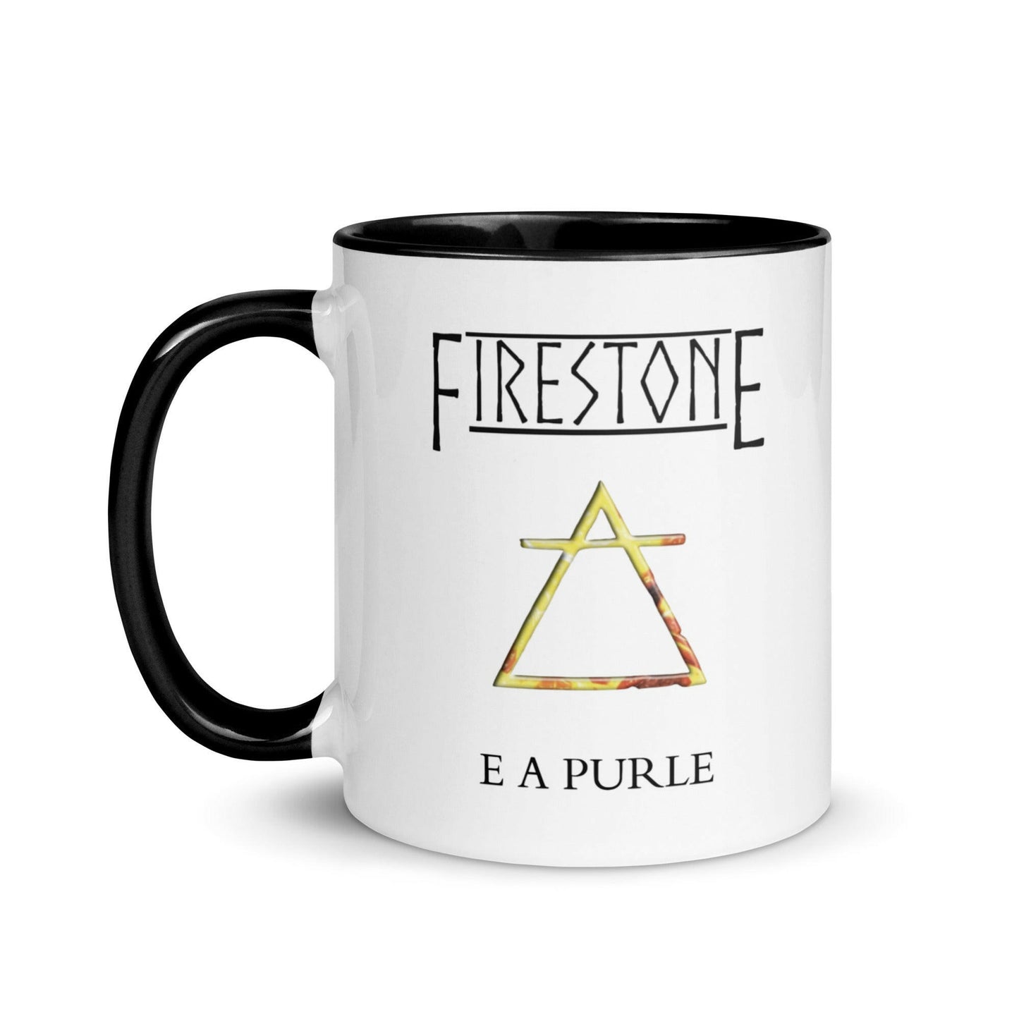 A  picture of a mug with the Firestone logo on it