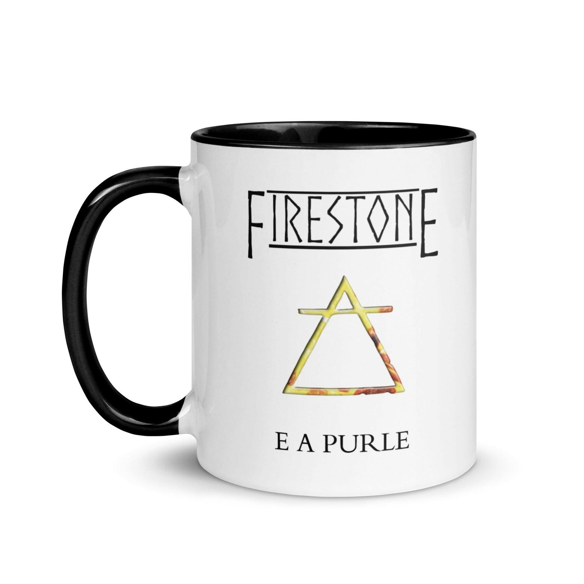 A  picture of a mug with the Firestone logo on it